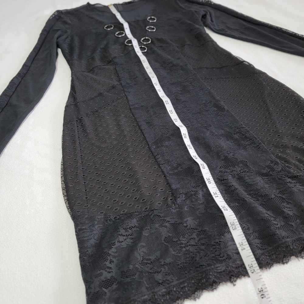 Guess Black Delfina Mini Dress Stretch Floral Lace Women M Goth Grunge O-rings - Picture 12 of 16
